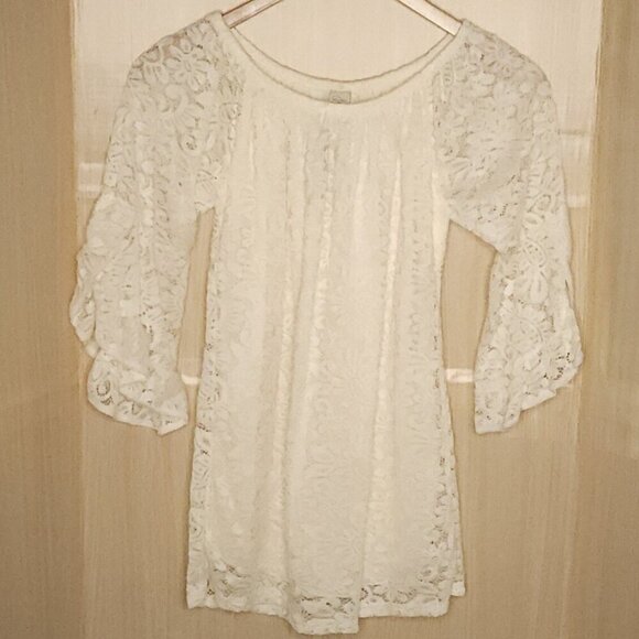Win Win Tops - Win Win Womens New Cream Lace Bell Sleeve Tunic Small